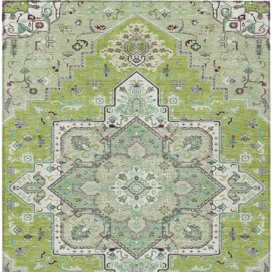 Green Ivory And Brown Oriental Washable Indoor Outdoor Area Rug Photo 7