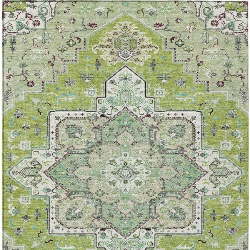 Green Ivory And Brown Oriental Washable Indoor Outdoor Area Rug Photo 7