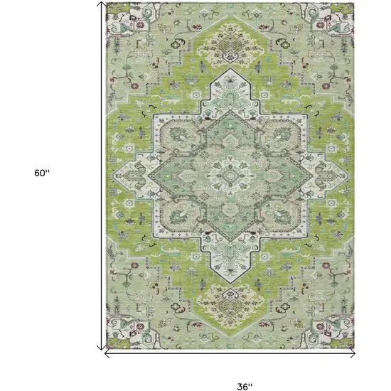 Green Ivory And Brown Oriental Washable Indoor Outdoor Area Rug Photo 3