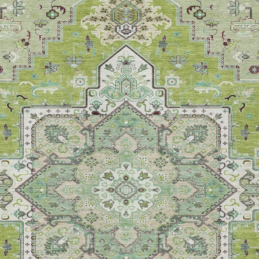 Green Ivory And Brown Oriental Washable Indoor Outdoor Area Rug Photo 6