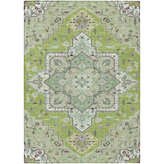Green Ivory And Brown Oriental Washable Indoor Outdoor Area Rug Photo 2