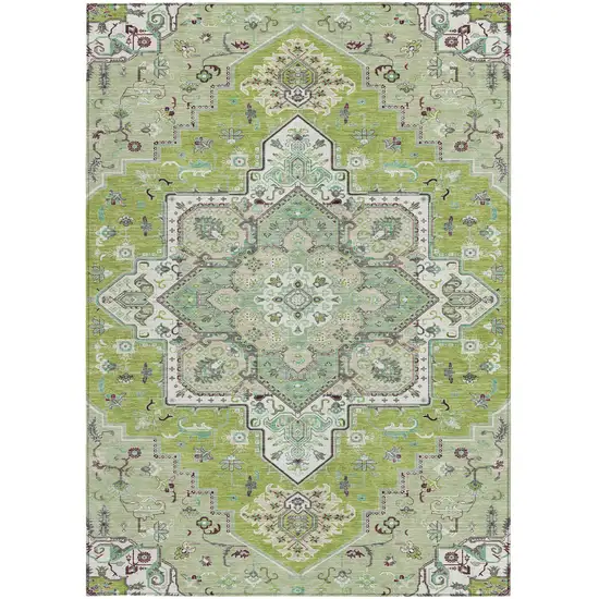 Green Ivory And Brown Oriental Washable Indoor Outdoor Area Rug Photo 8