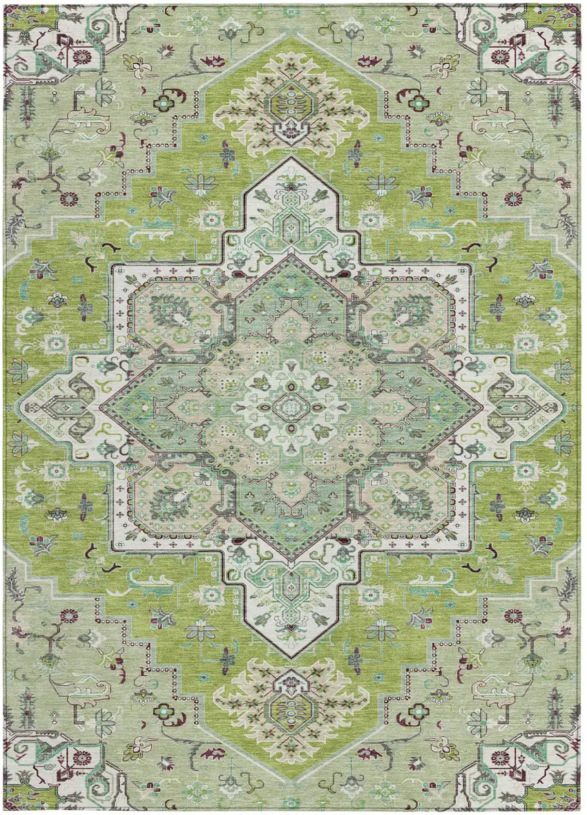 Green Ivory And Brown Oriental Washable Indoor Outdoor Area Rug Photo 8