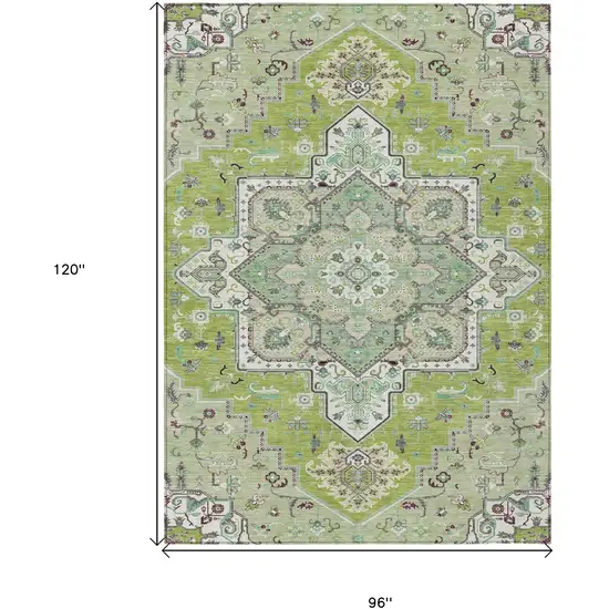 Green Ivory And Brown Oriental Washable Indoor Outdoor Area Rug Photo 3