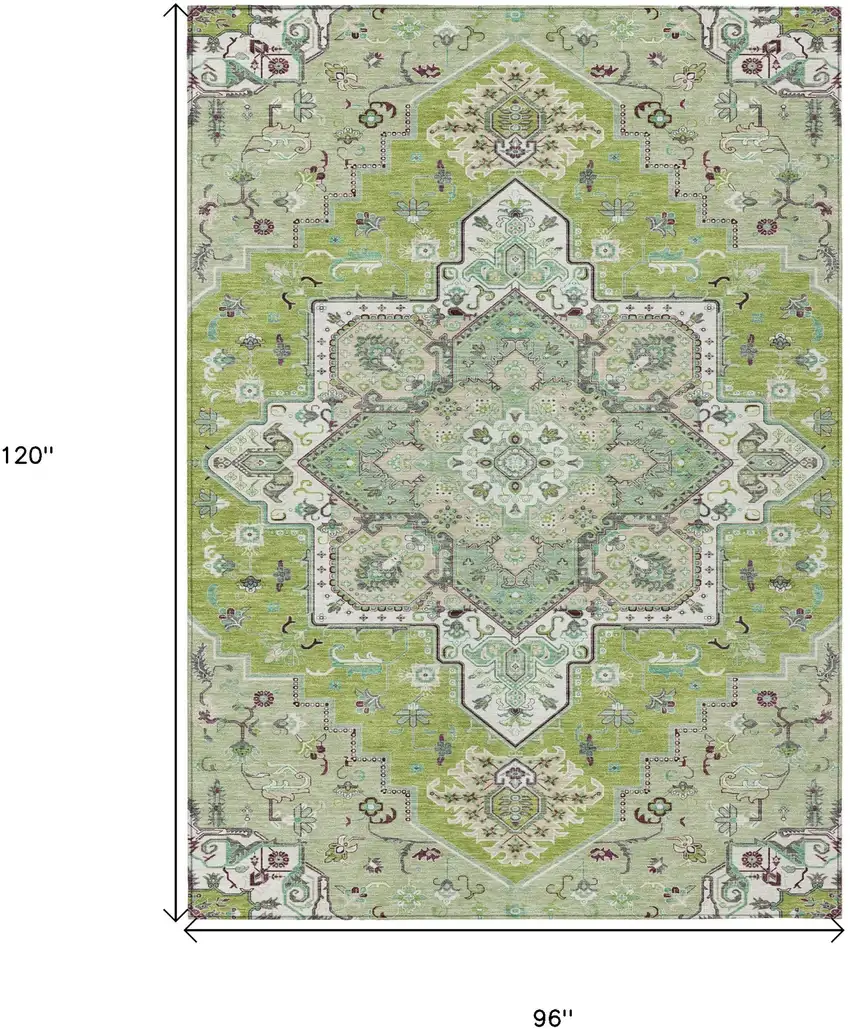Green Ivory And Brown Oriental Washable Indoor Outdoor Area Rug Photo 3