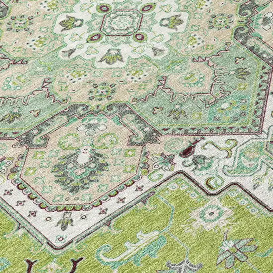 Green Ivory And Brown Oriental Washable Indoor Outdoor Area Rug Photo 6