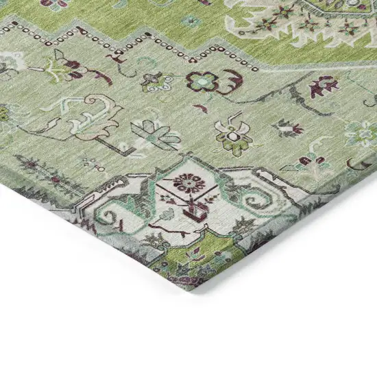 Green Ivory And Brown Oriental Washable Indoor Outdoor Area Rug Photo 4