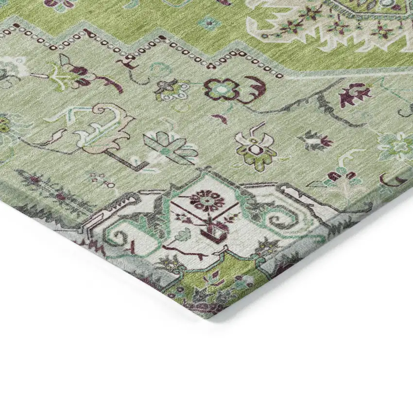 Green Ivory And Brown Oriental Washable Indoor Outdoor Area Rug Photo 4