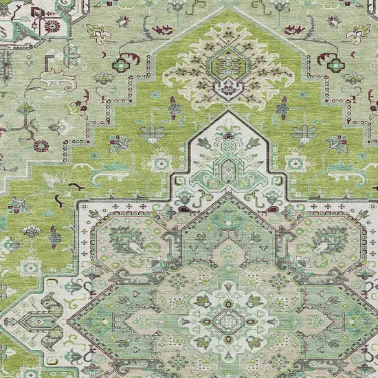 Green Ivory And Brown Oriental Washable Indoor Outdoor Area Rug Photo 6