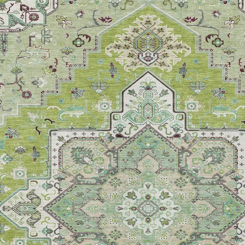 Green Ivory And Brown Oriental Washable Indoor Outdoor Area Rug Photo 6