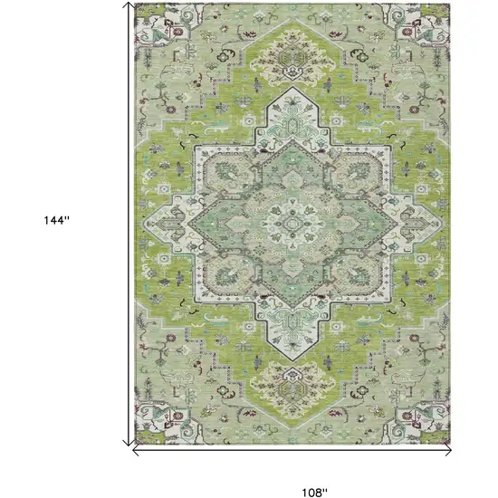 Green Ivory And Brown Oriental Washable Indoor Outdoor Area Rug Photo 3