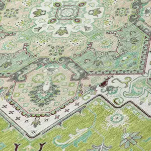 Photo of Green Ivory And Brown Oriental Washable Indoor Outdoor Area Rug