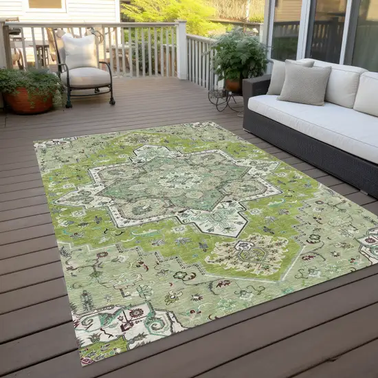 Green Ivory And Brown Oriental Washable Indoor Outdoor Area Rug Photo 9