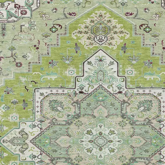 Green Ivory And Brown Oriental Washable Indoor Outdoor Area Rug Photo 6