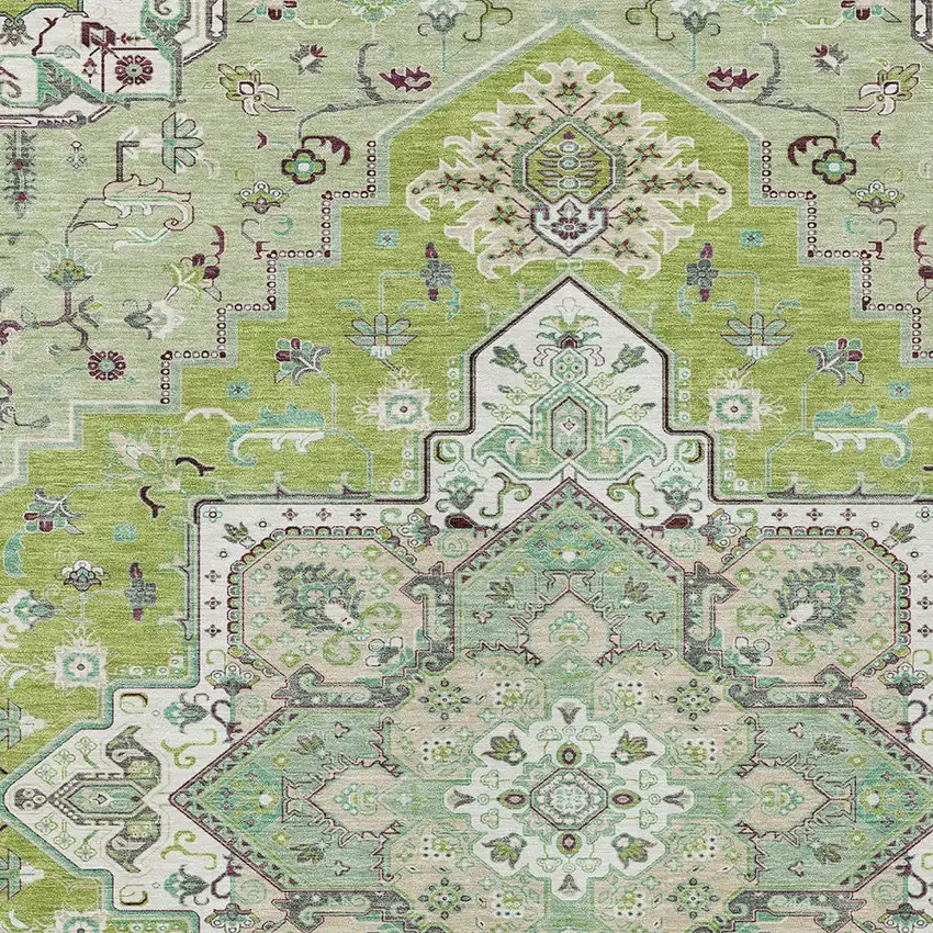 Green Ivory And Brown Oriental Washable Indoor Outdoor Area Rug Photo 6