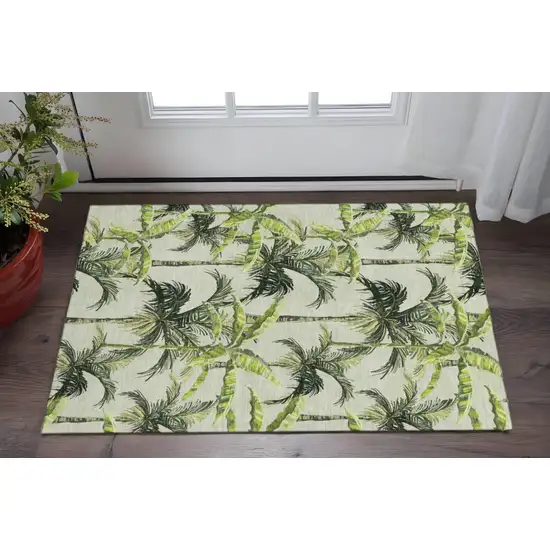 Green Ivory And Charcoal Geometric Washable Area Rug With UV Protection Photo 1