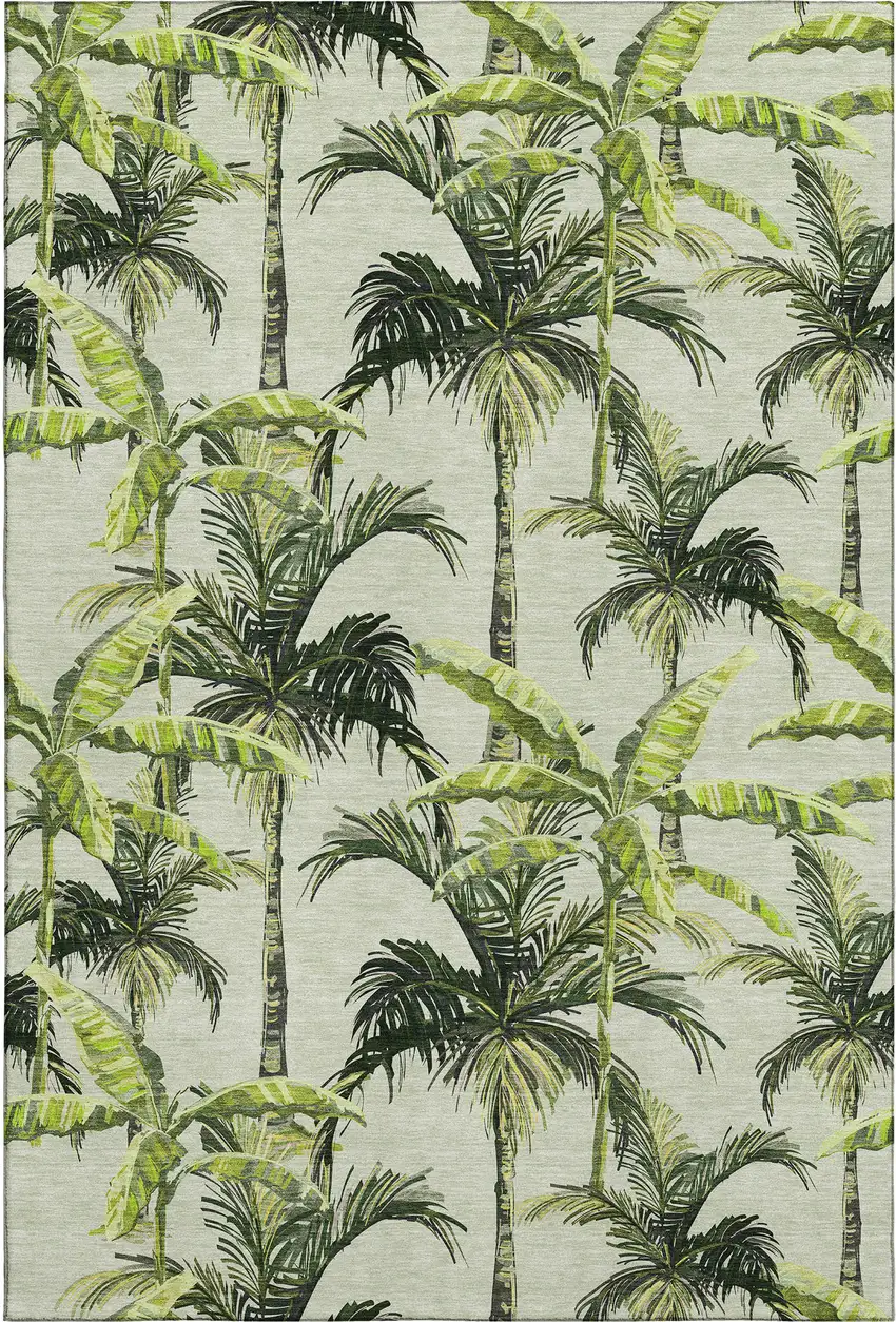 Green Ivory And Charcoal Geometric Washable Area Rug With UV Protection Photo 2