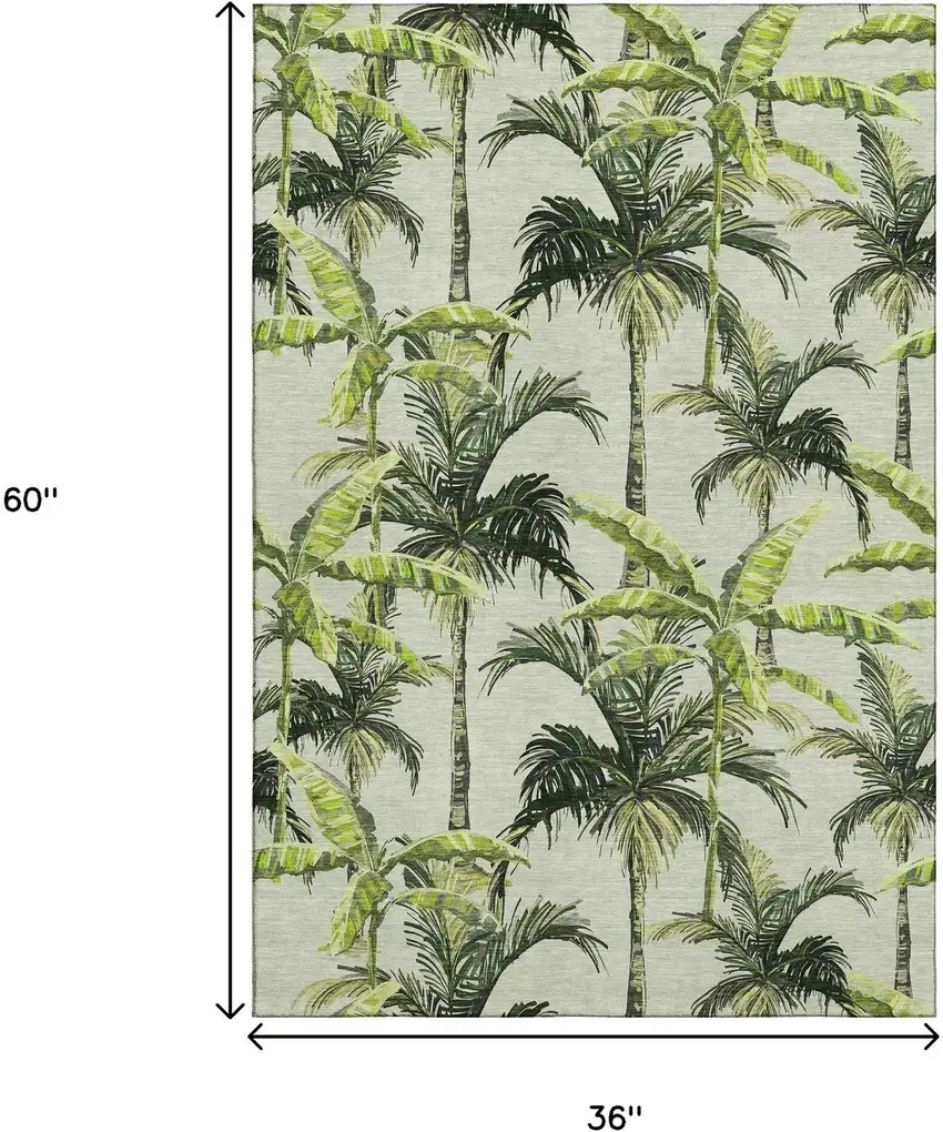 Green Ivory And Charcoal Geometric Washable Area Rug With UV Protection Photo 3