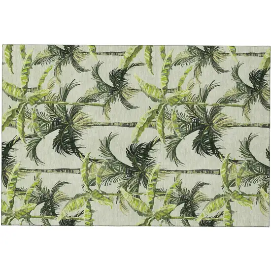 Green Ivory And Charcoal Geometric Washable Area Rug With UV Protection Photo 2