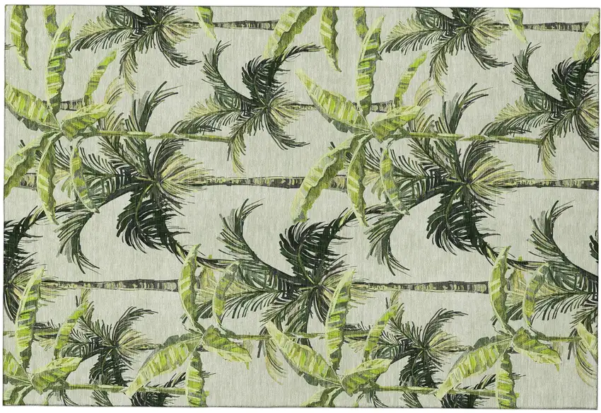 Green Ivory And Charcoal Geometric Washable Area Rug With UV Protection Photo 2