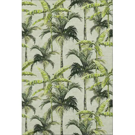 Green Ivory And Charcoal Geometric Washable Area Rug With UV Protection Photo 4