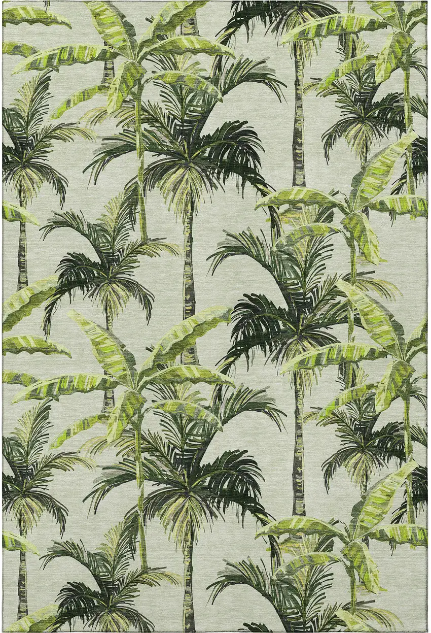 Green Ivory And Charcoal Geometric Washable Area Rug With UV Protection Photo 4