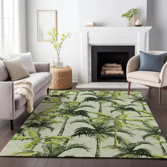 Green Ivory And Charcoal Geometric Washable Area Rug With UV Protection Photo 6