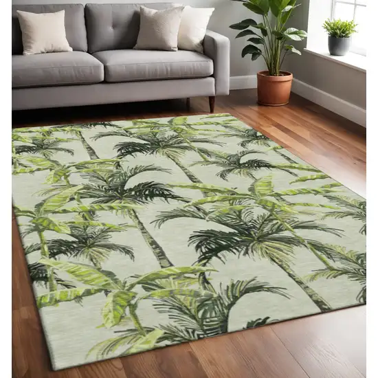 Green Ivory And Charcoal Geometric Washable Area Rug With UV Protection Photo 1