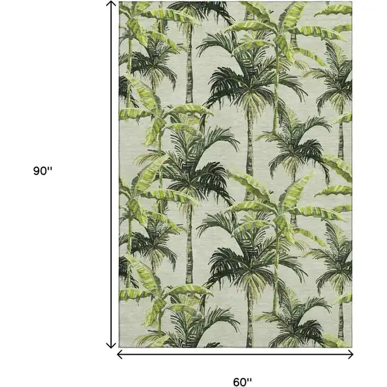 Green Ivory And Charcoal Geometric Washable Area Rug With UV Protection Photo 3