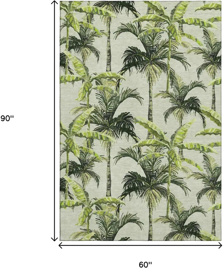 Green Ivory And Charcoal Geometric Washable Area Rug With UV Protection Photo 3