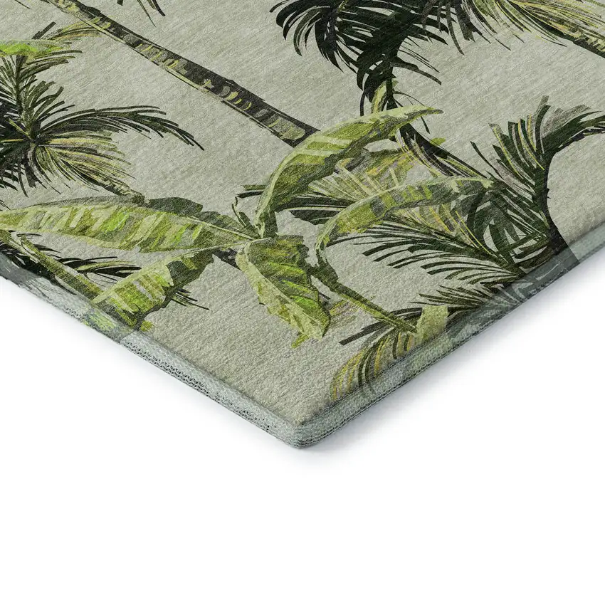 Green Ivory And Charcoal Geometric Washable Area Rug With UV Protection Photo 9