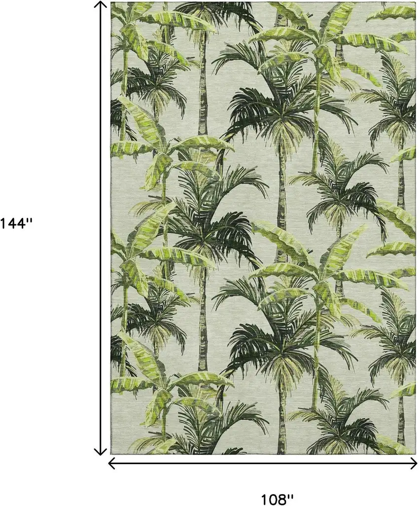 Green Ivory And Charcoal Geometric Washable Area Rug With UV Protection Photo 3