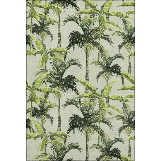 Green Ivory And Charcoal Geometric Washable Area Rug With UV Protection Photo 2