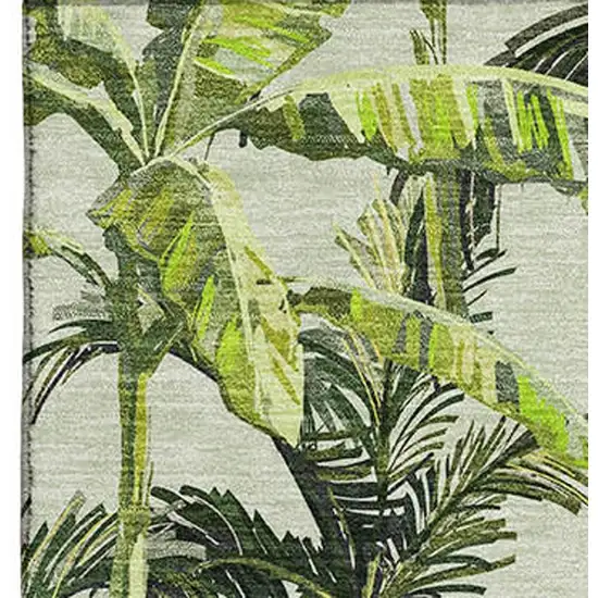 Green Ivory And Charcoal Geometric Washable Area Rug With UV Protection Photo 4