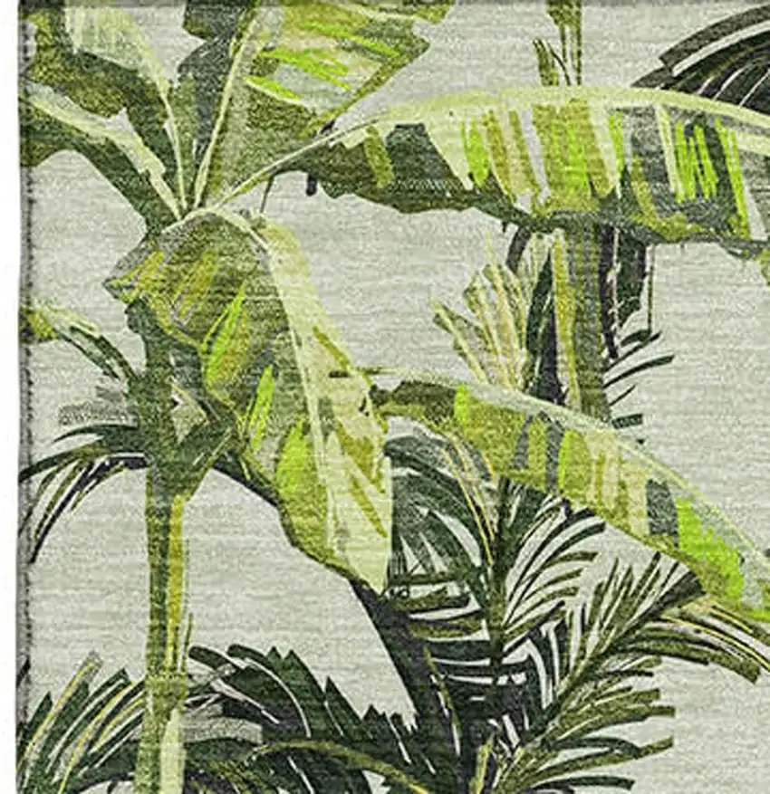 Green Ivory And Charcoal Geometric Washable Area Rug With UV Protection Photo 5