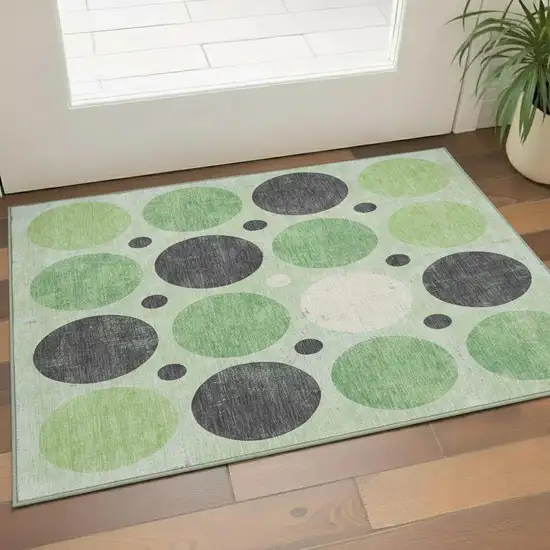 Green Ivory And Charcoal Geometric Washable Area Rug With UV Protection Photo 2