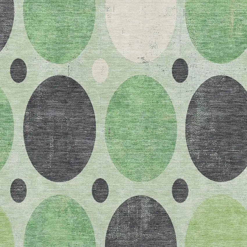 Green Ivory And Charcoal Geometric Washable Area Rug With UV Protection Photo 3