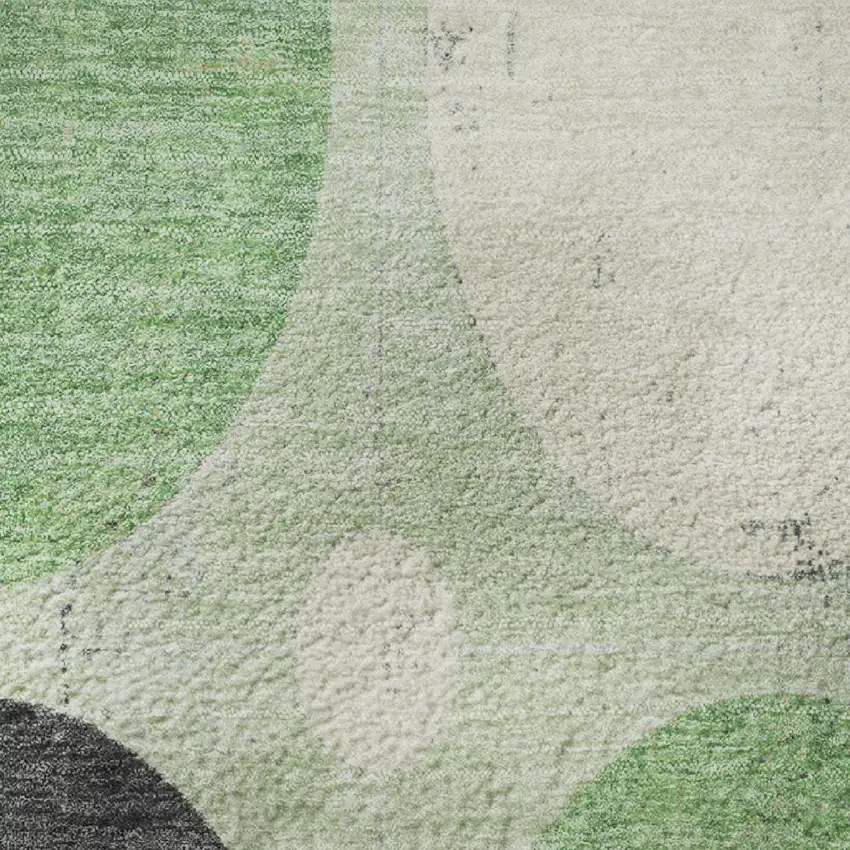 Green Ivory And Charcoal Geometric Washable Area Rug With UV Protection Photo 9