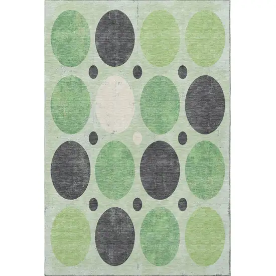 Green Ivory And Charcoal Geometric Washable Area Rug With UV Protection Photo 3
