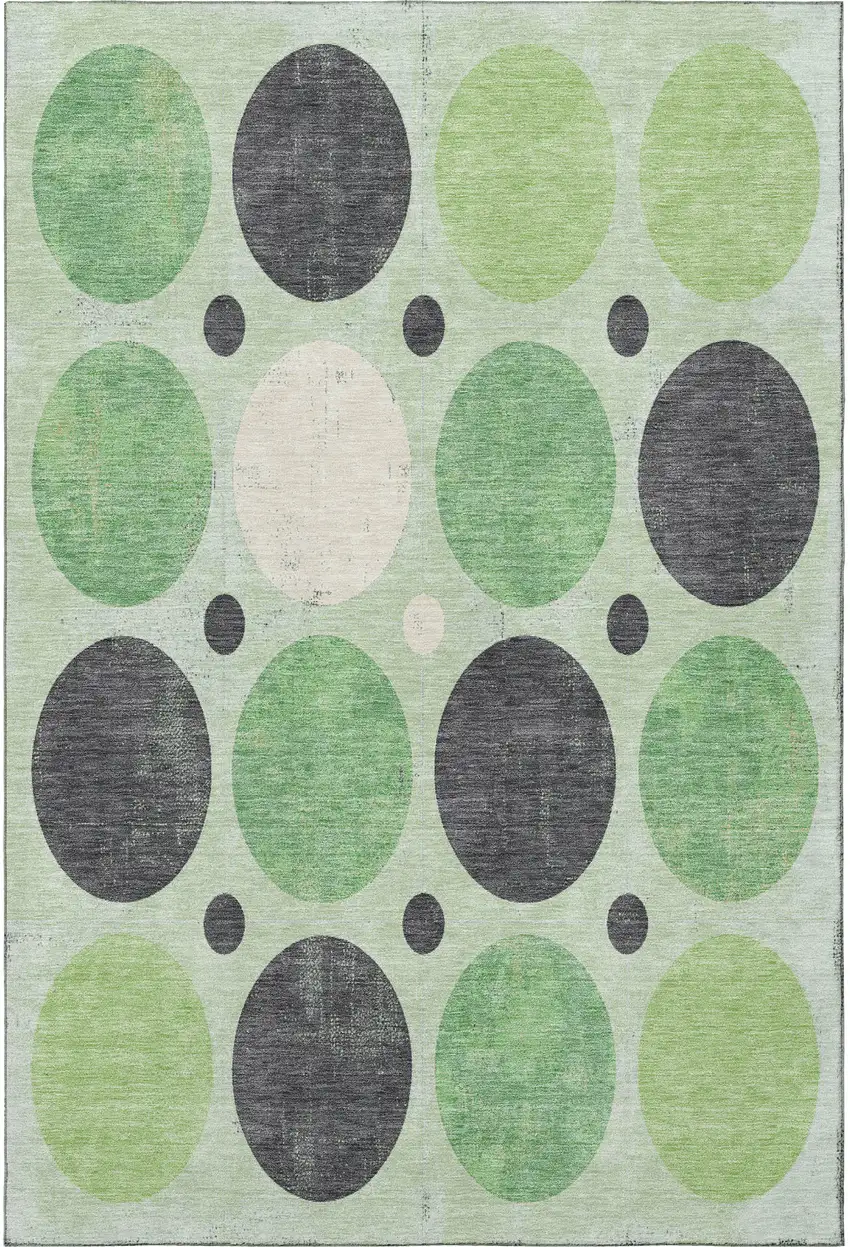Green Ivory And Charcoal Geometric Washable Area Rug With UV Protection Photo 3