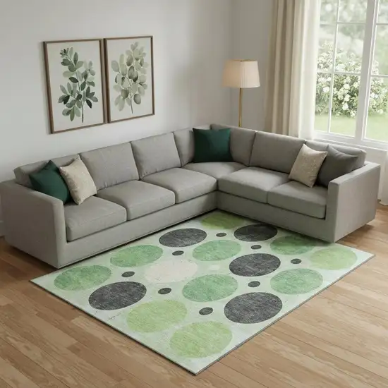Green Ivory And Charcoal Geometric Washable Area Rug With UV Protection Photo 2