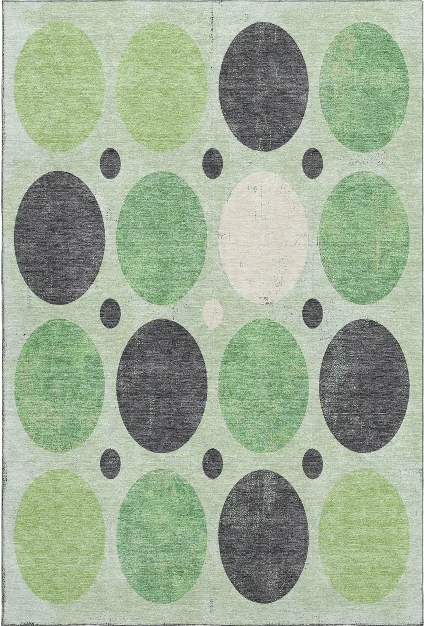 Green Ivory And Charcoal Geometric Washable Area Rug With UV Protection Photo 1