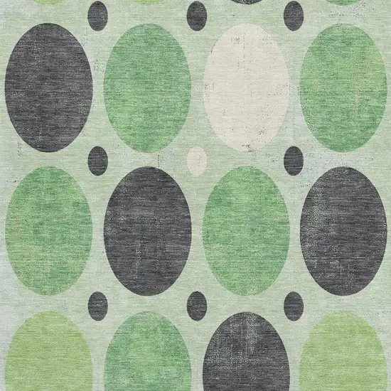 Green Ivory And Charcoal Geometric Washable Area Rug With UV Protection Photo 4