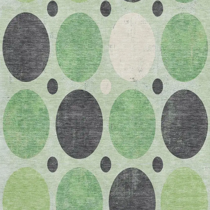 Green Ivory And Charcoal Geometric Washable Area Rug With UV Protection Photo 4