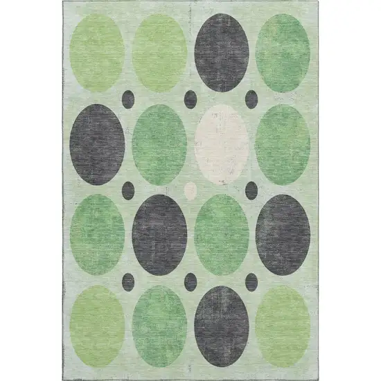 Green Ivory And Charcoal Geometric Washable Area Rug With UV Protection Photo 2
