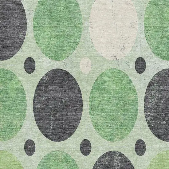 Green Ivory And Charcoal Geometric Washable Area Rug With UV Protection Photo 3