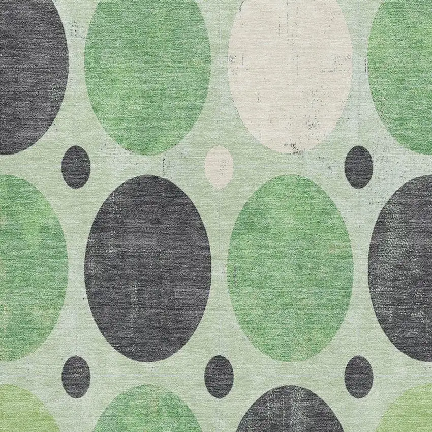 Green Ivory And Charcoal Geometric Washable Area Rug With UV Protection Photo 3