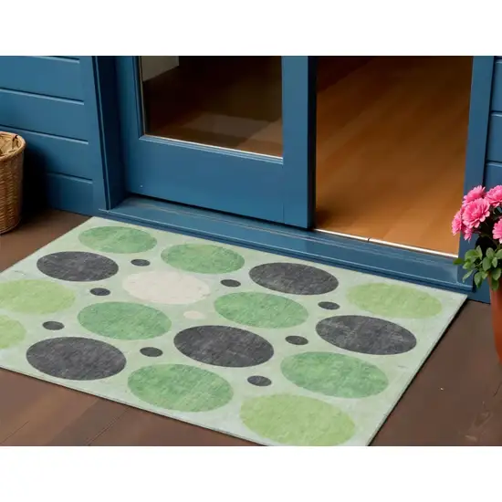 Green Ivory And Charcoal Geometric Washable Indoor Outdoor Area Rug Photo 2