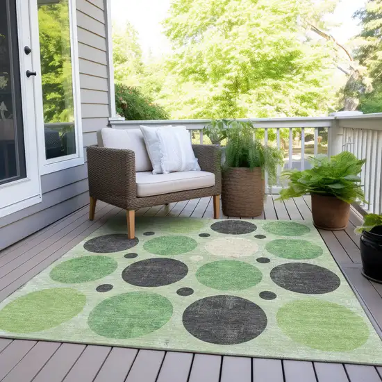 Green Ivory And Charcoal Geometric Washable Indoor Outdoor Area Rug Photo 8