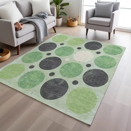 Green Ivory And Charcoal Geometric Washable Indoor Outdoor Area Rug Photo 6